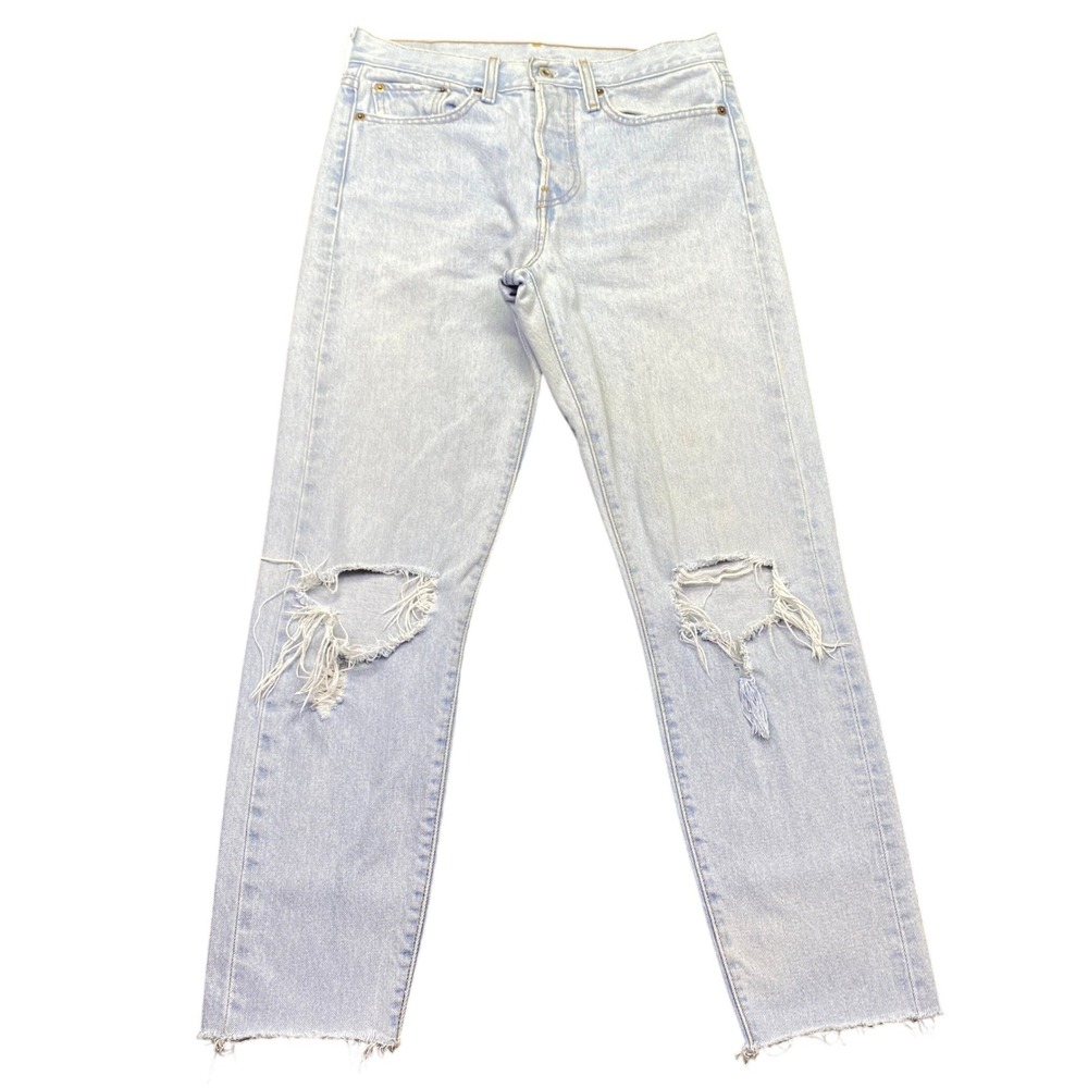 Levis 501 High Rise Skinny Jeans Light Wash Distressed Blue 22861-0012 Sz 28